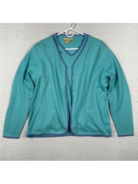 Studio 121 Sweater Womens Large Turquoise 100% Cashmere Cardigan Set Preppy